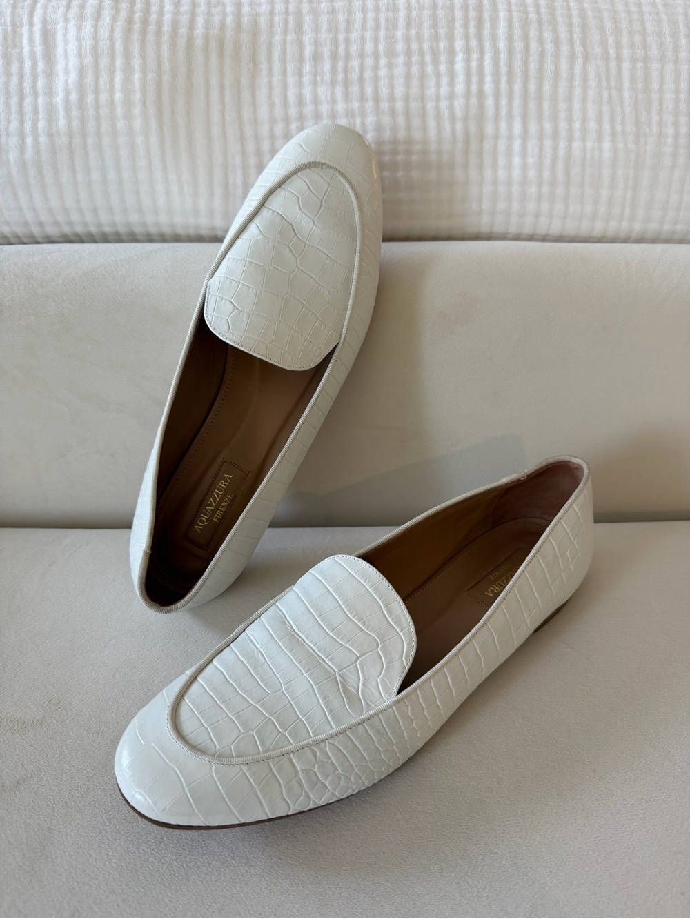 Aquazzura White Croc Embossed Loafers - Picture 1 of 5
